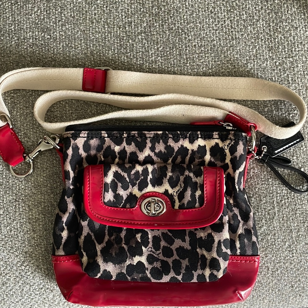 Red Leopard Coach Crossbody Handbag